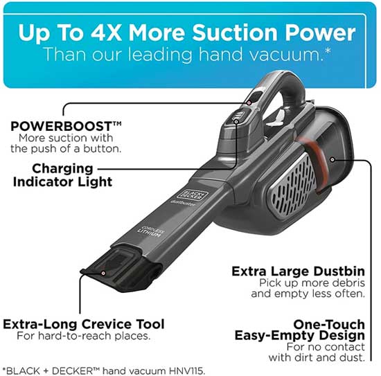 Black And Decker Handheld Vacuum 4x Suction Power